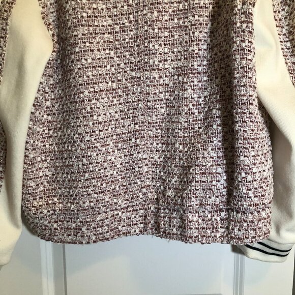 French Connection Zip Front Tweed Bomber Jacket White Red Size L EUC - Picture 14 of 16